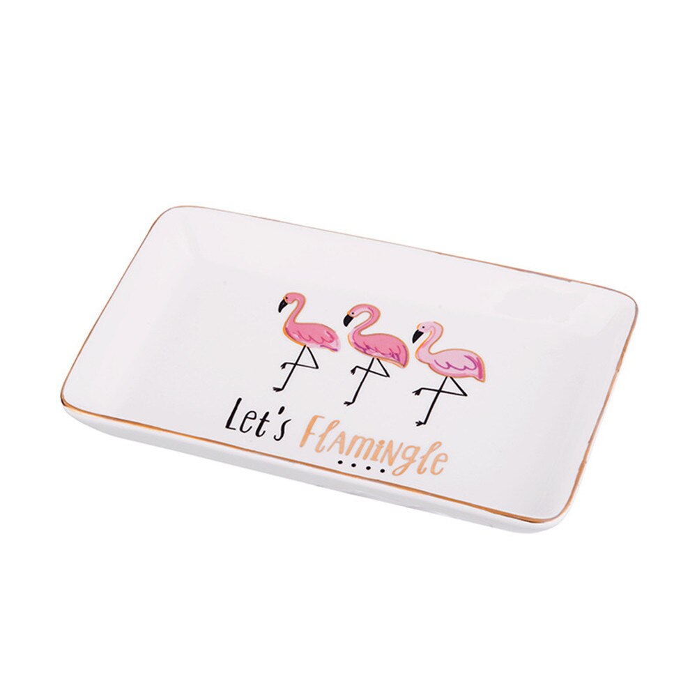 Plateau de rangement en céramique nordique Vogue flamant rose organisateur de bijoux cosmétiques plateaux cuisine Chic Dessert plat à fruits assiette de bureau
