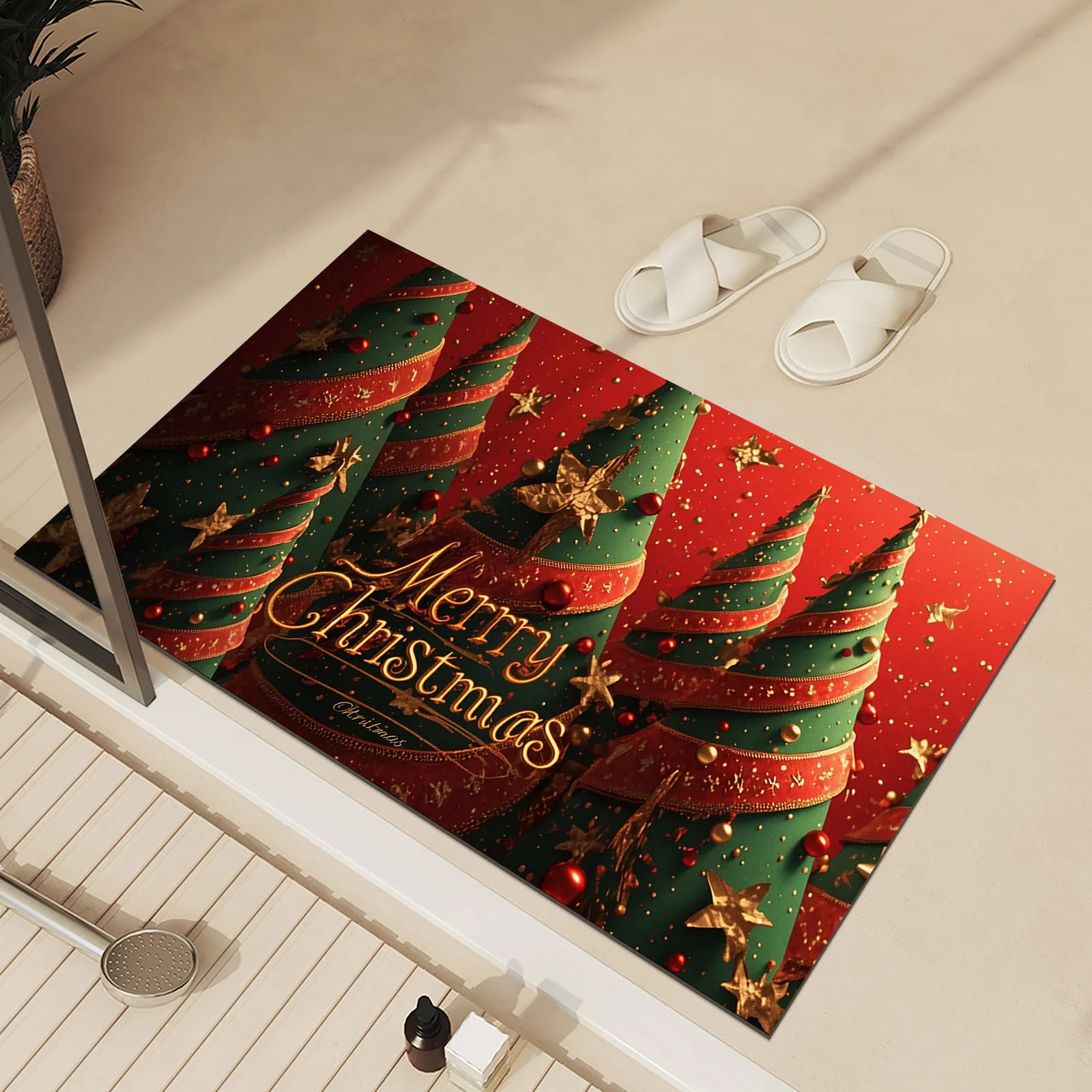 Weihnachts-Fußmatt, waschbar, für Höhle Außenbereich, Innenbereich, Eingang, Teppich, Heimdekoration, Bodenmatte für Haustür, Flur, Badezimmer: 40x120 cm / Burgunderrot