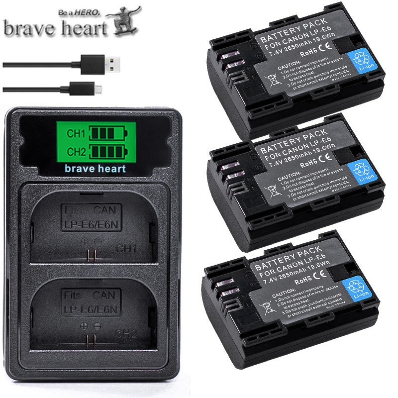 4pcs Full code bateria LP-E6 LPE6 LP E6 Batteries + LCD DUAL charger For Canon 5D Mark II Mark III 6D 7D 60D 60Da 70D 80D DSLR