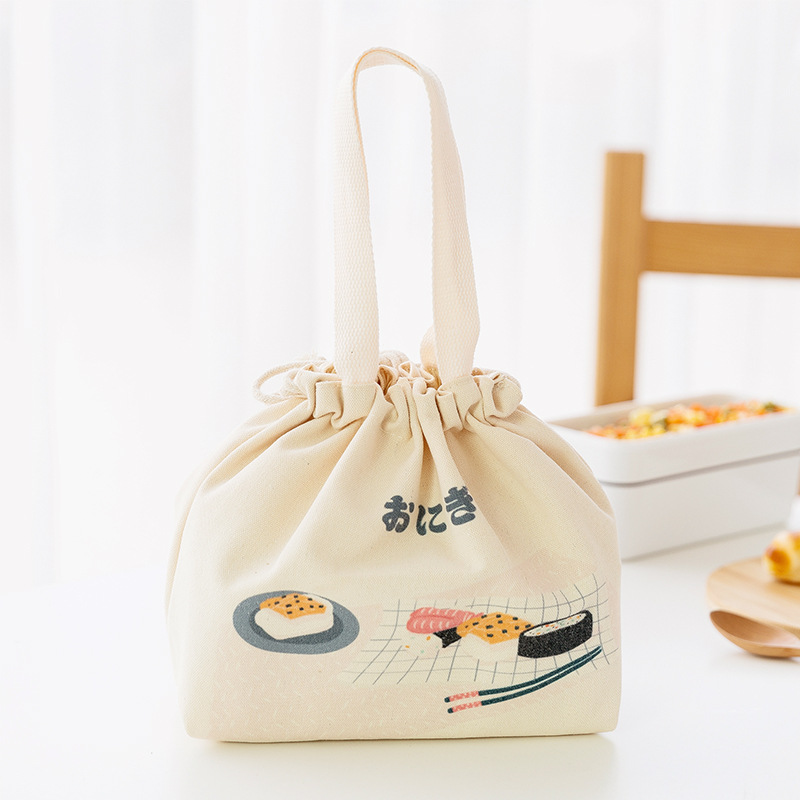 Japanse Lunch Tas Handig Draagbare Canvas Tas Grote Capaciteit Verdikte Thermische Isolatie Lunchbox Tas: Beam mouth-White