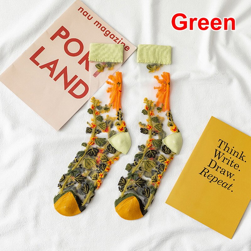 Creatieve Harajuku Product Kristal Zijde Tij Sokken Grappige Zonnebloemen Wijnstokken Bloemen Gelukkige Vrouwen Sokken Casual Sox: M208252L