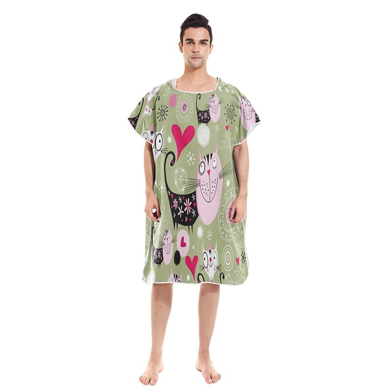 Vestido de toalla de playa con estampado de gato y dibujos animados, bata con capucha, Poncho, Toalla de baño para adultos, Surf en la playa, ropa de playa: 07A