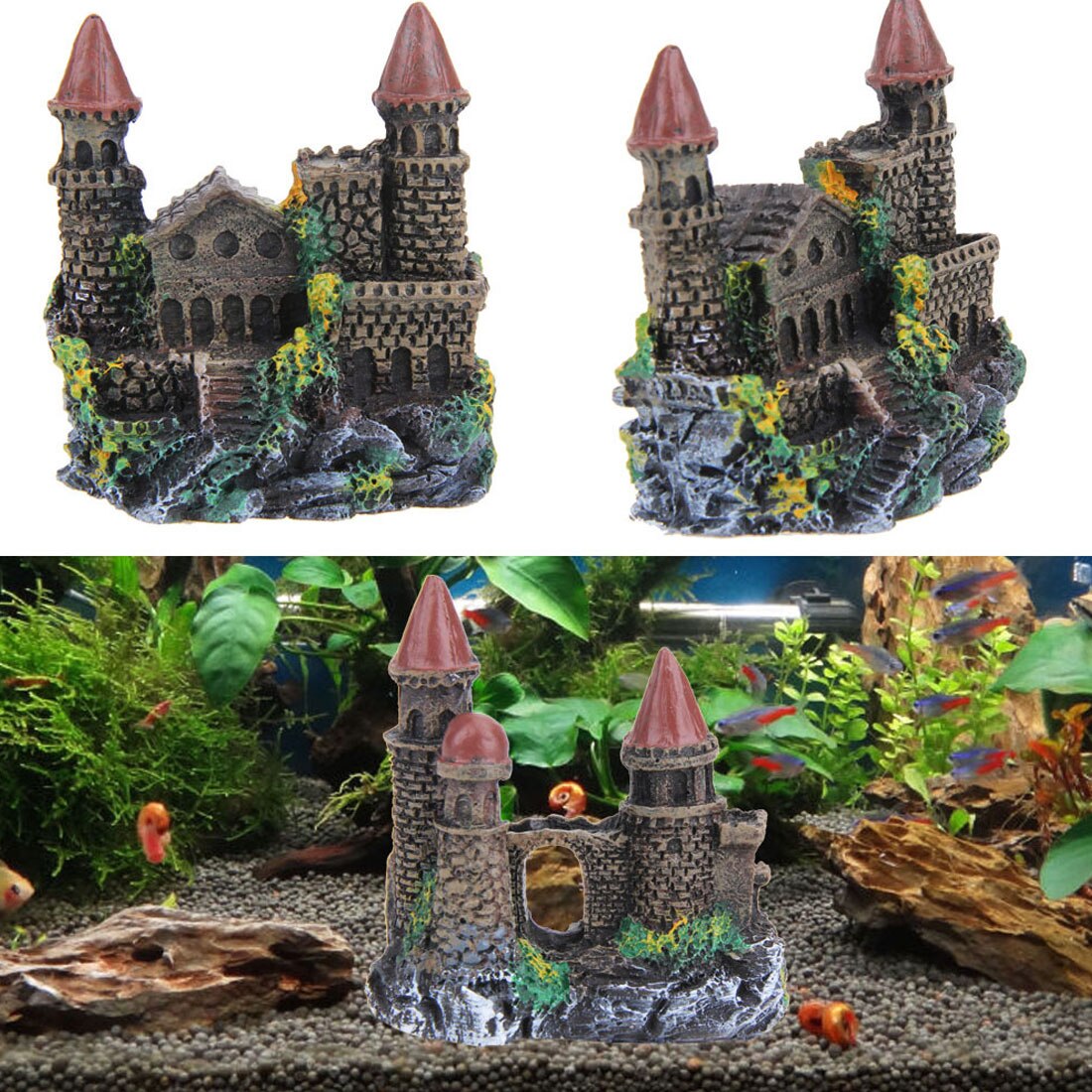 Resin Cartoon Castle Aquariums Decorations Castle Tower Ornaments Fish Tank Aquarium Accessories Decoration
