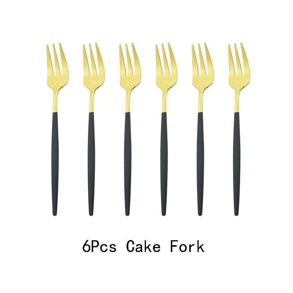 6Pcs Coloful Fork Set Tea Cake Snack Forks Dinnerware Cutlery Matte Stainless Steel Tableware Dessert Fruit Fork Silverware Set: Black Gold