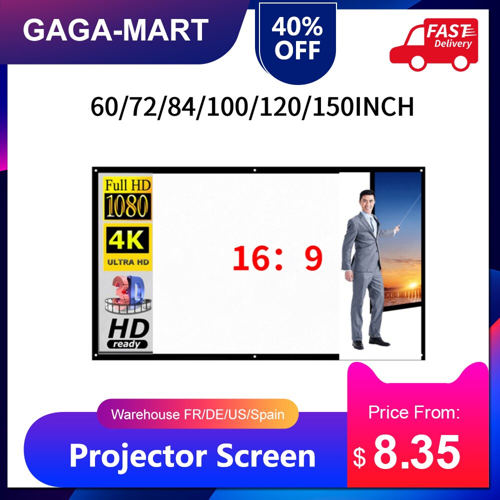 60 ''-150'' Draagbare Projector Scherm Hd 16:9 Wit Dacron Diagonaal Video Projectiescherm Opvouwbaar Muur Gemonteerd Voor thuis Theate