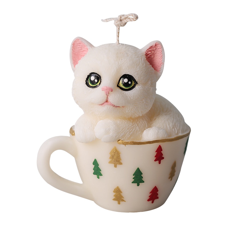 Tekopp katt silikon stearinlys mugg påske dyr såpe sjokolade leire håndverk kunst form former kake dekorere verktøy stearinlys