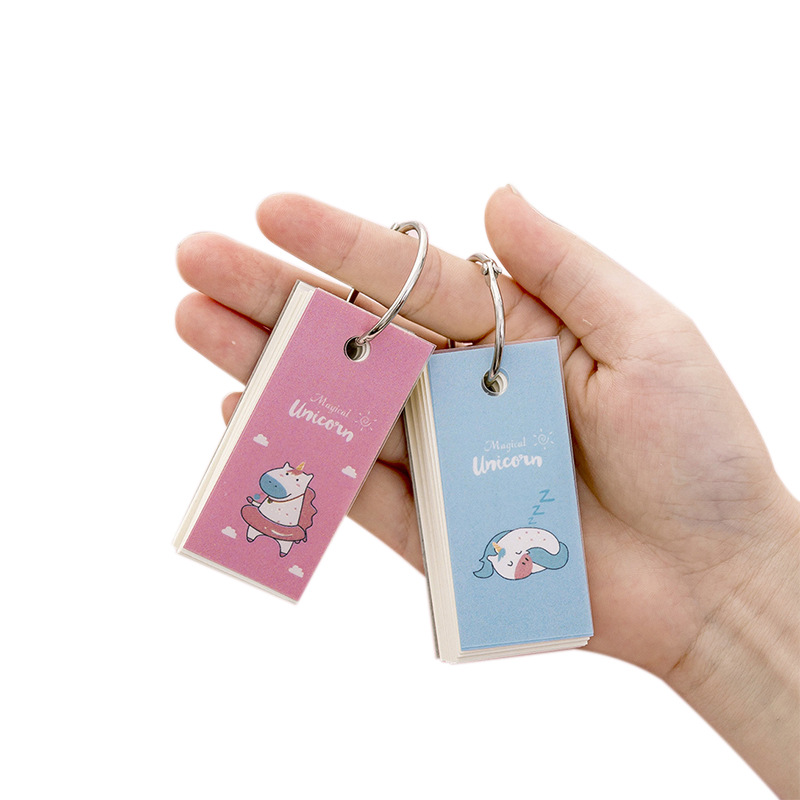 Roze Eenhoorn Memo Note Bindmiddel Ring Flip Flash Kaarten Studie Memo Pads Ijzeren Ring Student Mini Draagbare Woord Boek diy