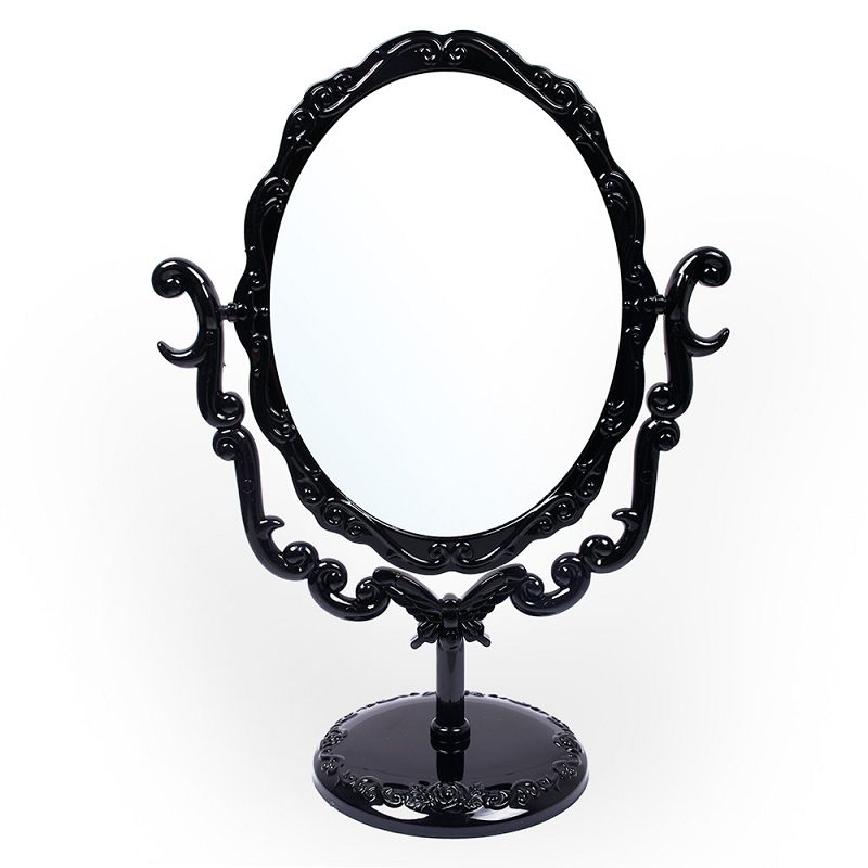 Desktop Make-Up Spiegel Draaibaar Grote Maat Rose Back Up Stand Compacte Spiegel Zwart #57701