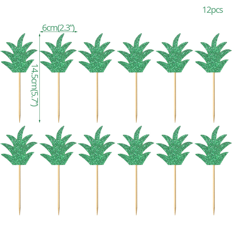 12Pc Summer Hawaii Theme Party Cup Cake Topper Flamingo Palm Leaves Pineapple Wedding Decoration Tropical Birthday Dessert Decor: Style I