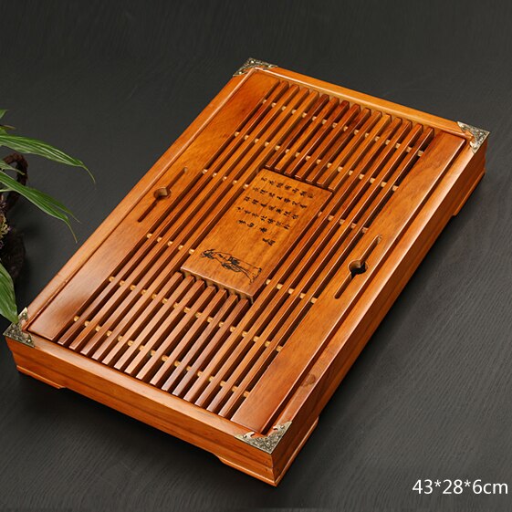 Solid Wooden Tea Tray Drainage water storage kung fu tea set with Drawer tea table Chinese tea room board ceremony tools: Design C