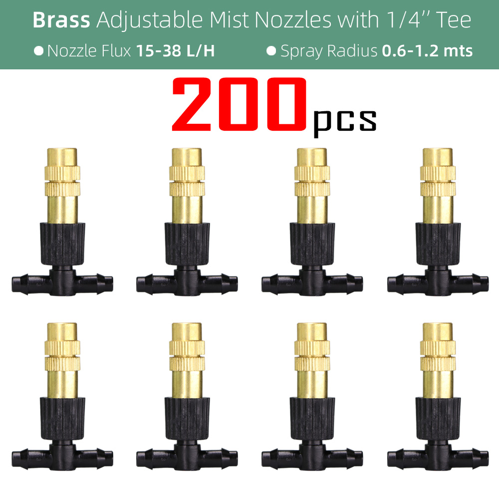 15-250PCS Adjustable Copper Misting Nozzle w/ 4/7mm Plastic Tee Connector Brass Watering Irrigation Sprinkler Cooling Nozzle