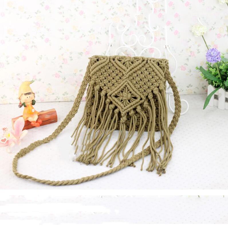 Neue Stroh Tasche Böhmischen Quaste Strand Tasche Frauen Häkeln Fransen Crossbody Ultraleicht Schulter Tasche Frauen Kleine Bolsos Feminina: Armygreen
