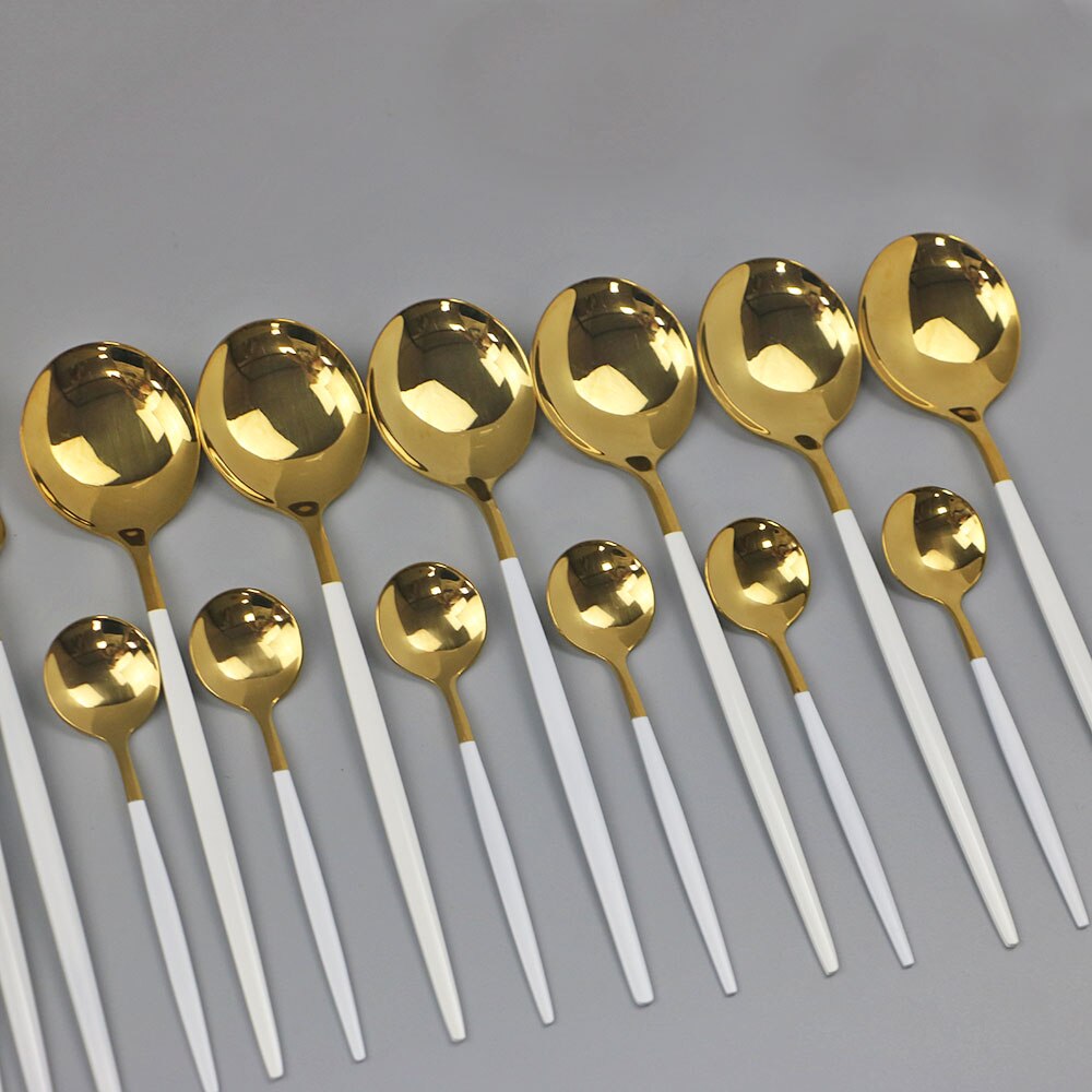 30 st svart guld servis set 18/10 rostfritt stål porslin bestick set enkel middag kniv gaffel sked cutler