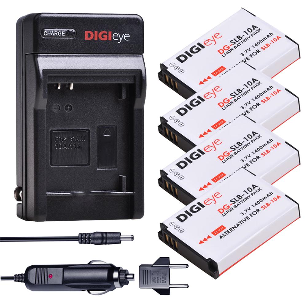 SLB-10A Batteries + Charger Kit for Samsung ES55 EX2 WB150F WB350F WB500 WB550 WB800F WB1100F WB2100 HMX-U100 HMX-U100UN: 4 battery set