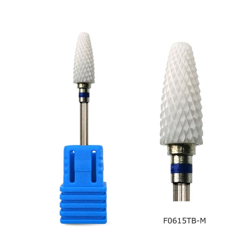 Brocas para uñas de cerámica blanca con llama de HYTOOS brocas para manicura de rebabas de cerámica rotativas de 3/32 "para taladrar uñas herramientas eléctricas: F0615TB-M