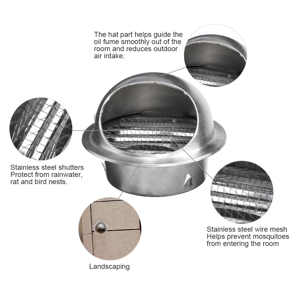 100/150mm Ventilation Outlet Cap Stainless Steel Air Vent Grille Cover Ventilation Grille, Exhaust Fan Cover Outlet Vents Cap