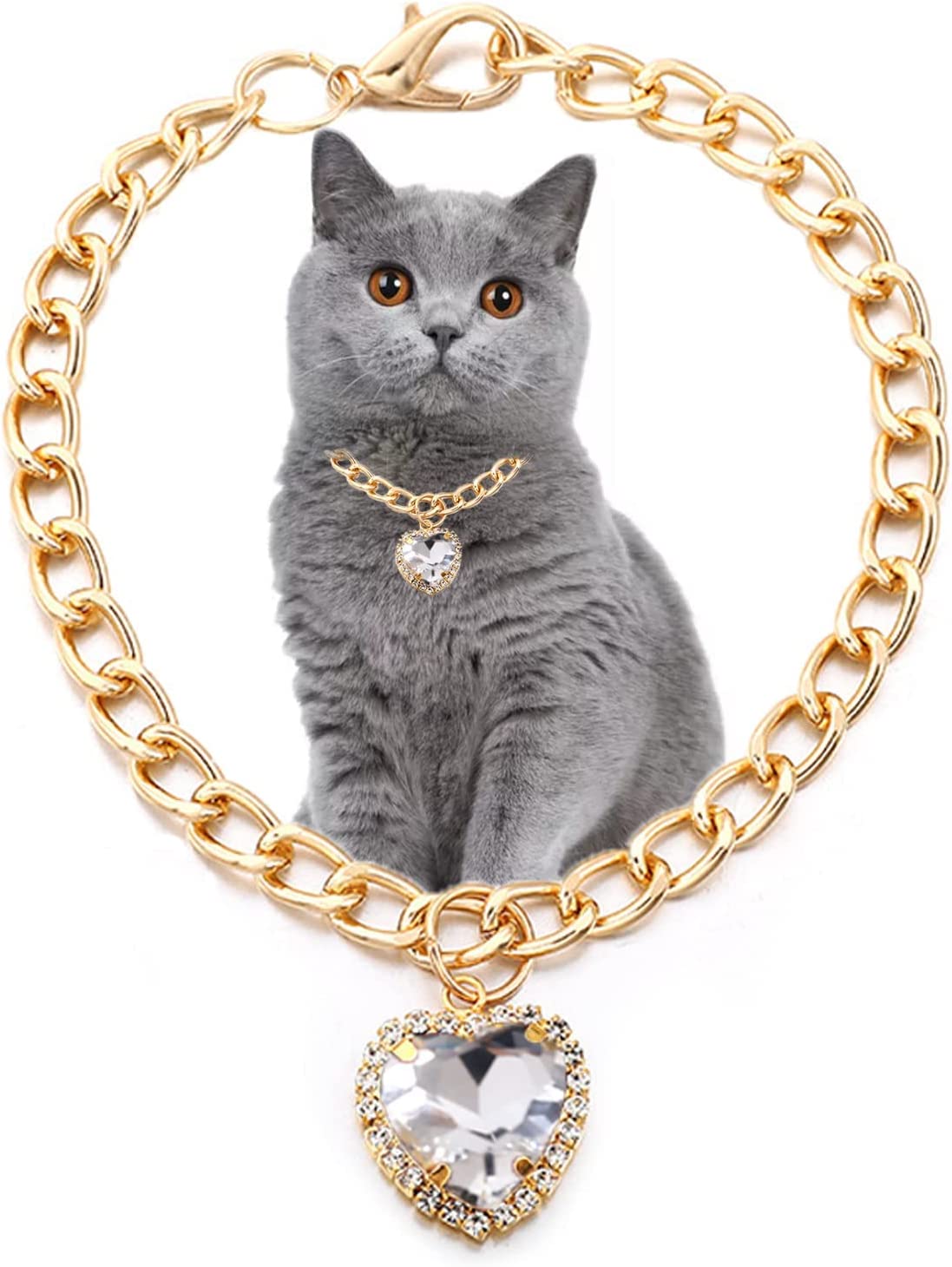 Collier de luxe pour chien et chat, bijoux avec pendentif en forme de cœur et de diamant, chaîne en or, accessoires de Costume d'anniversaire et de mariage pour animaux de compagnie: S / WHITE
