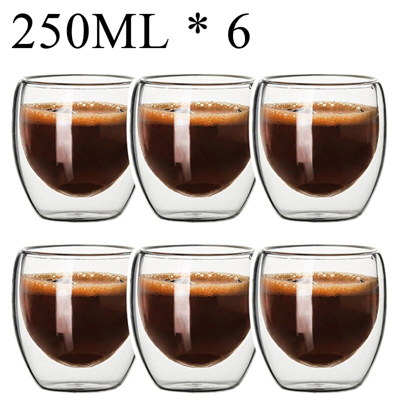 2-18 Stuks Dubbele Wand Hoge Borosilicaatglas Mok Hittebestendige Thee Melk Sap Koffie Water Cup Bar Drinkware Creativiteit Set: 250ML 6PCS