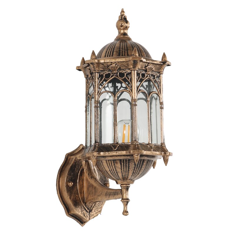 Europeisk stil utendørs retro liten håndverk aluminium rustsikker vegglampe, restaurant hage balkong vanntett villa hagelys: Bronse