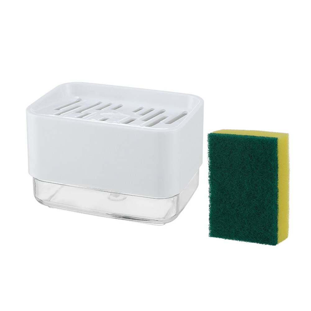 Kitchen Automatic Liquid Soap Dispenser Box Press-type Scouring Pad Sponge Holder Soap Dispenser Case USJ99: White