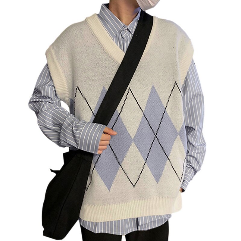Suéteres sin mangas con cuello en V para hombre, retales con corte lateral, estilo pijo, Retro, ,: gray / XL