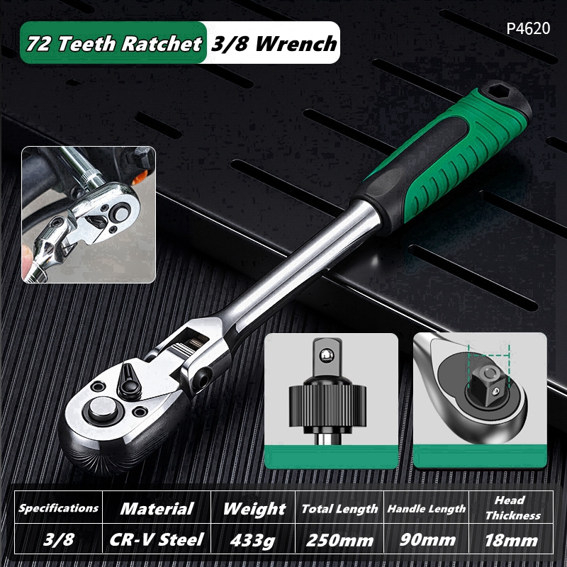 Drive Socket Drive Standaard ratelsleutel, 1/4,3/8,1/2 inch flexibele 72-tands uitschuifbare telescopische dopsleutel: zwart
