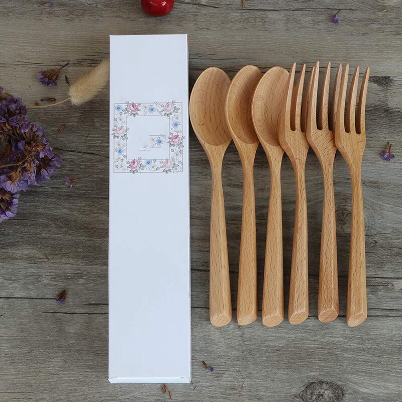 Houten vork en lepel set natuurlijk houten servies handgemaakte houten lepel geschikt voor pasta diner thee salade dessert aardappelchips