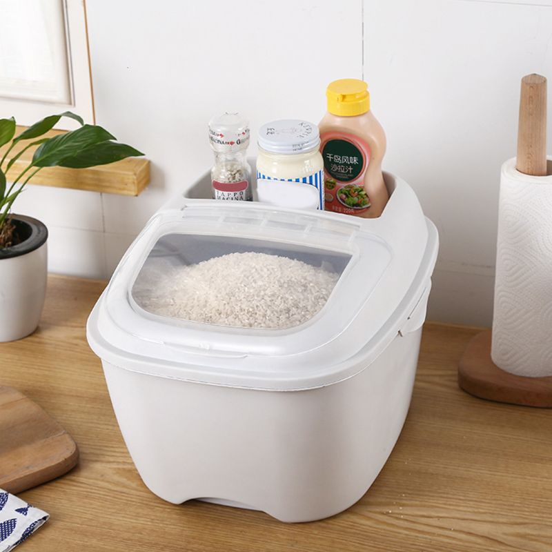 Recipiente hermético reutilizable para arroz de gran capacidad, 10kg, recipiente para harina de grano con tapa abatible, caja de almacenamiento de alimentos, cocina sellada