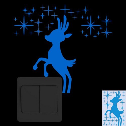 Christmas Reindeer Glow in the Dark Wall Sticker Cute Cartoon Deer Xmas Switch Sticker Shop Window Home Decor Luminous Sticker: LM