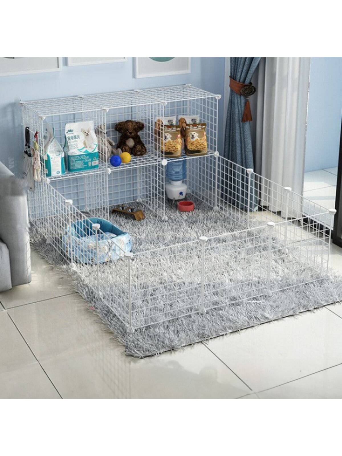 Valla blanca para mascotas, malla de hierro DIY, se puede combinar libremente, jaula para gatos, jaula para perros, jaula para hámster, jaula para conejos