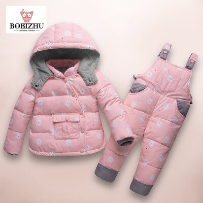 Garçon fille hiver ensemble enfants duvet d'oie 95% + enfant en bas âge manteau à capuche motif quatre couleurs épaissi 1-3 ans bébé hiver Ski Suit