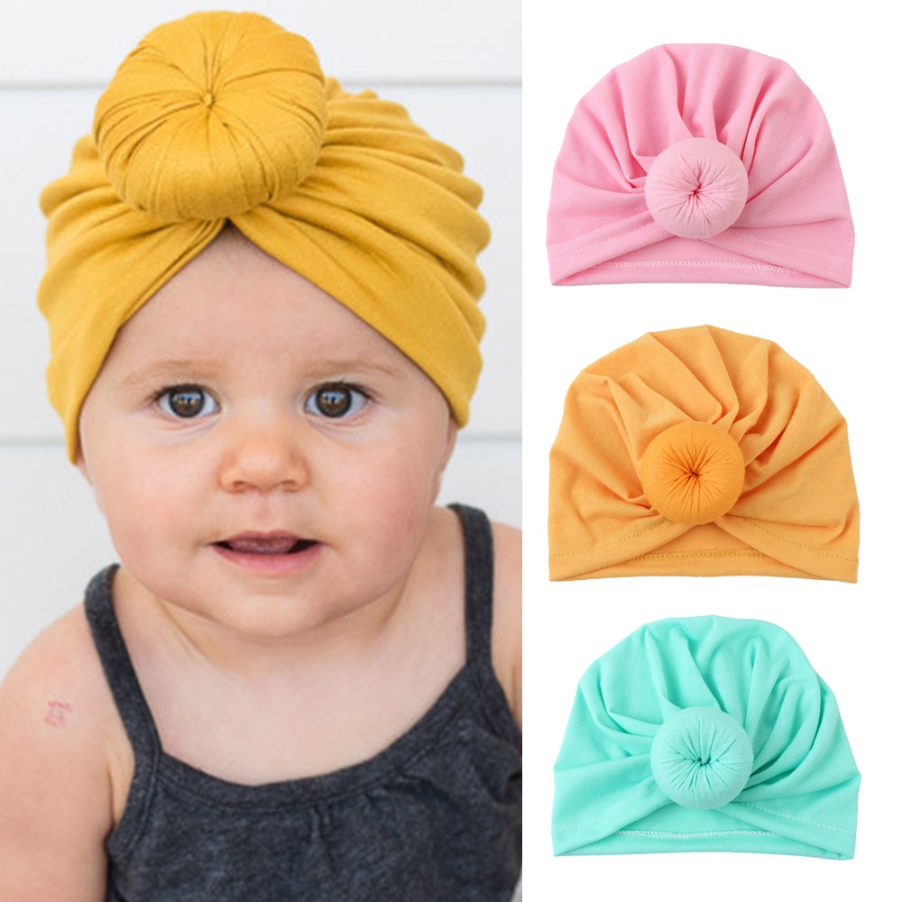 Ankomster babymössor donut bebe turban huva solid knuten keps unisex bomull mjuk söt hattar barn flickor pojke mössor keps