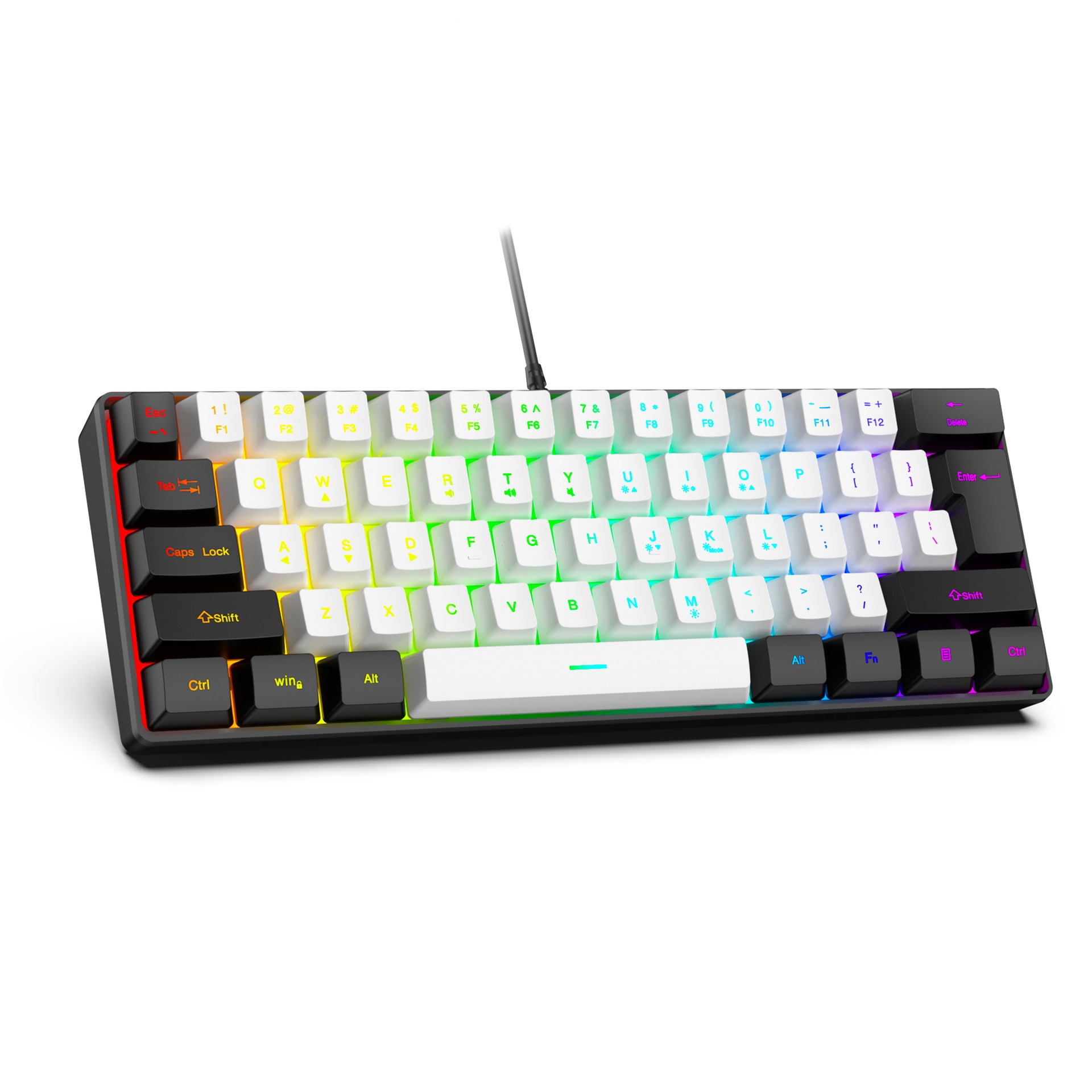 USB-verkabelte RGB-Gaming-Tastatur, 61 Tasten, weiß, schwarz, kompakte Mini-Bürotastatur und Maus für PC, Desktop-Computer, Gamer-Tastatur: Silber