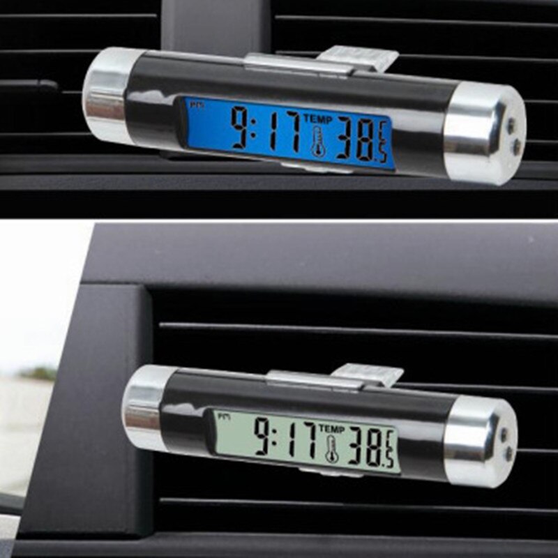 OBD2 Auto Accessoires Organizer 2 In 1 Digitale Thermometer Klok Auto Auto Lcd Clip-On Kalender Automotive Blauwe Achtergrondverlichting klok