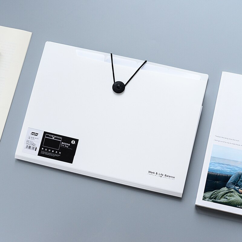 White&Black Series File Organizer A4 12.8x9.6 inches Office expanding wallet - 5 pockets or 1 pocket File folder a4 fashinable: White-5-pocket