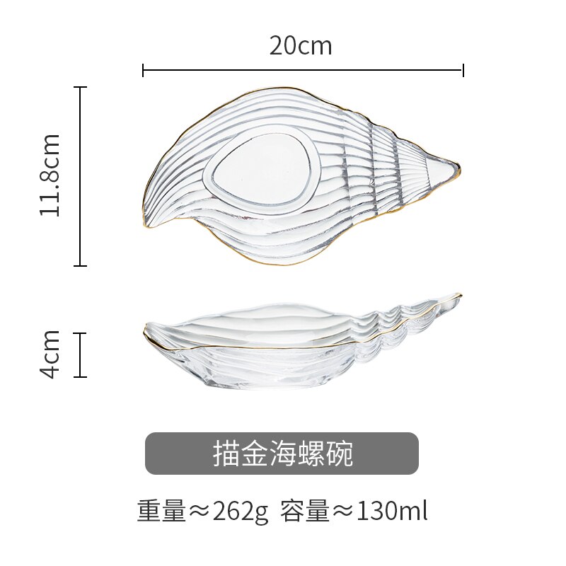 Jewelry Glass Plates and Bowls Set with Glod Rim Nordic Ocean Dessert Fruit Plate Jewelry Storage Tray Decorative Trinket Dish: Conch Bowl