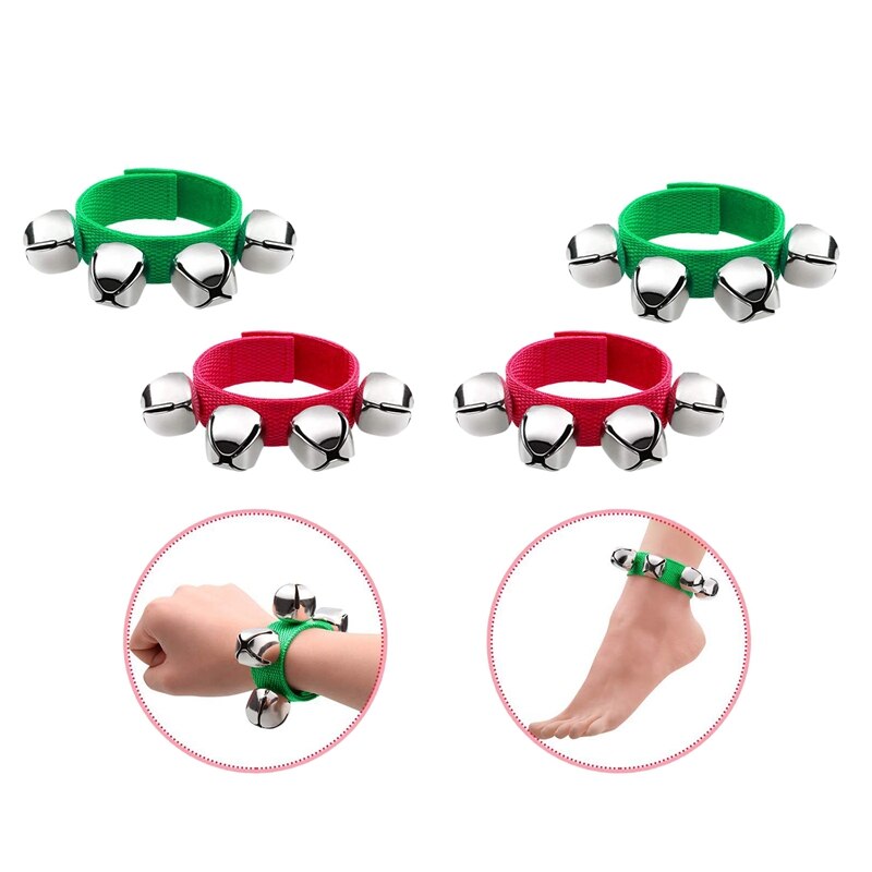 24 pièces bande poignet cloches Bracelets Jingle Musical cheville cloches rythme Instrument Percussion fête (rouge, vert)