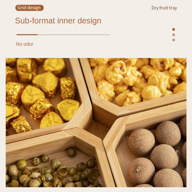 Bamboe Houten Verdeeld Dienblad Met Clear Acryl Deksel Gedroogde Fruitschaal