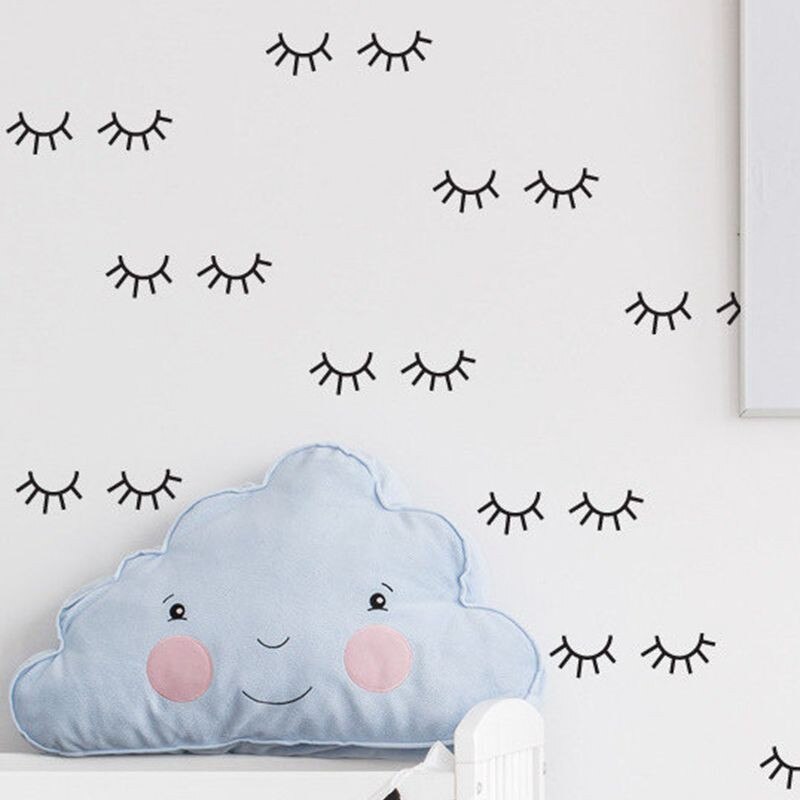 Zelfklevende wimperpatroon muursticker vinyl muursticker woondecoratie voor kinderkamer schattige slaapoogjes babykamer muurschildering  wz23: 622 zwarte