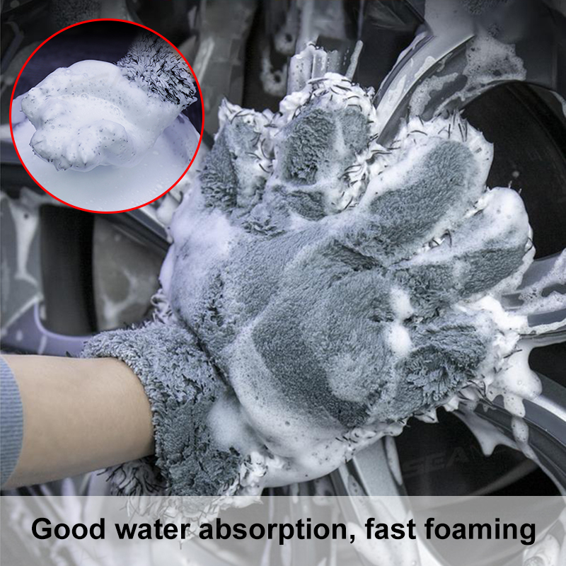 SEAMETAL Plush Car Wash Gloves Microfiber Thicked Cleaning Mitt Double-sided 5 Finger Soft Car Washing Glove Wipe Drying Mitts