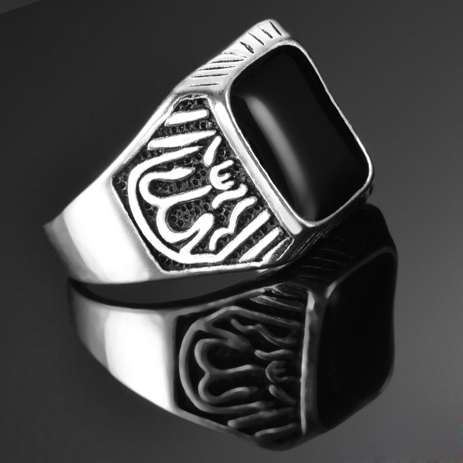 Liumo – bague en alliage arabe pour hommes, Vintage, pierre noire, or, argent, Islam musulman, Lr436