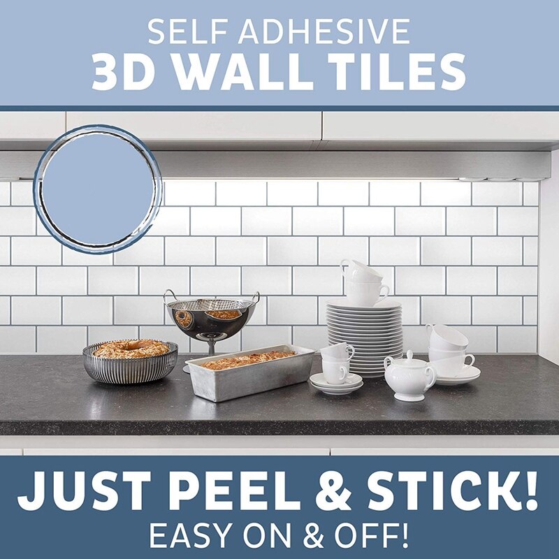 Peel and Stick Backsplash 10X10 Inch Removable 3D Subway Wall Tiles (Pack of 4),for Kitchen or Bathroom