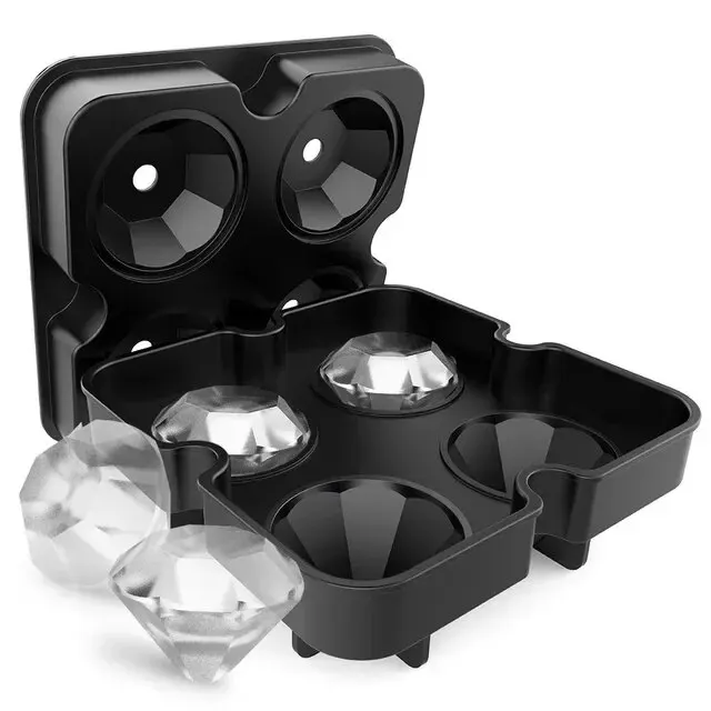 1pc isbitbrett silikon isbitformer til fryser med lokk gjenbrukbar whisky-isform ball diamantisform: Svart