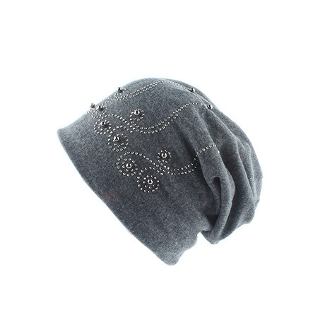 Parel wintermuts dames effen kleur strass skullies mutsen dames herfst mutsen zachte warme katoenen mutsen dames: Grijs