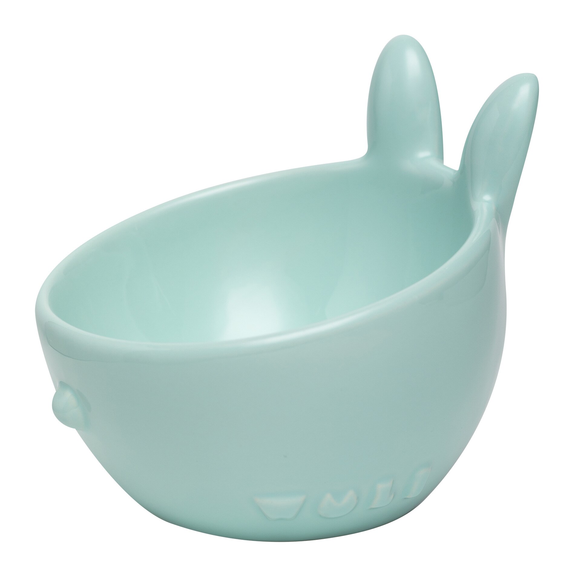 Cuenco con forma de pulpo y conejo para mascotas, protección oblicuo para la boca, Gato de cerámica, accesorios para mascotas: Bunny Teal Green
