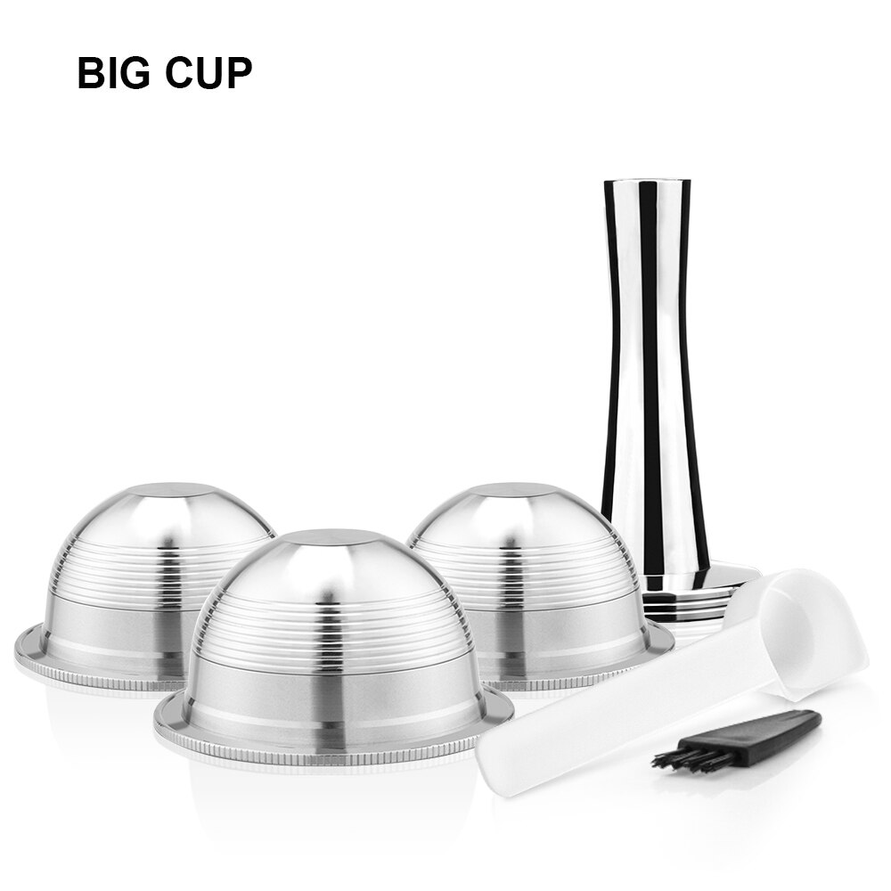 ICafilasSVIP Stianless Steel Reusable Vertuoline Capsule For Nespresso Vertuo Coffee Filter Espresso For Vertuo Plus: 3 Big 1 Tamper