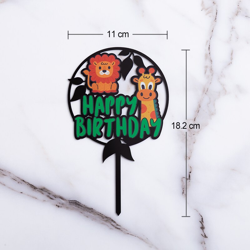】Safari Theme Cake Topper Happy Birthday Cake Decoration for Kids Jungle Animal Birthday: Black