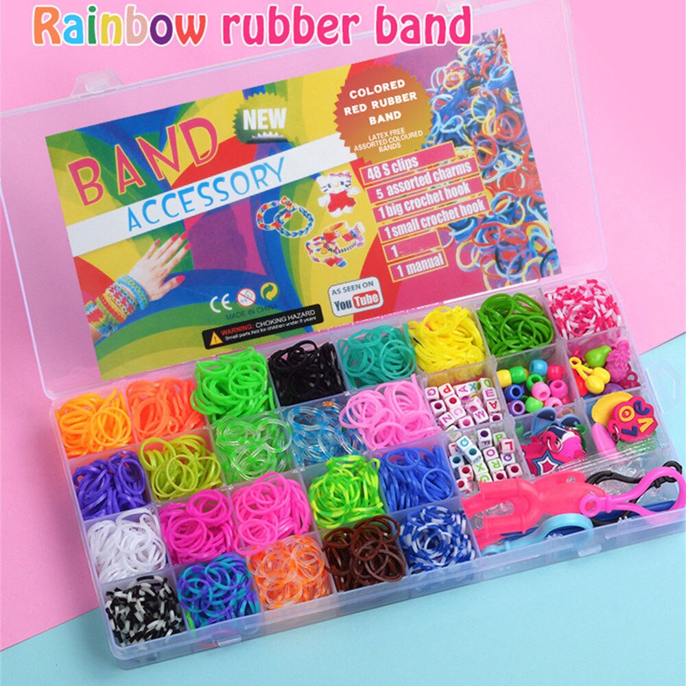 Bande de caoutchouc coloré arc-en-ciel, Kit d'outils de Bracelet fait à la main, jouets en perles pour filles, jouets artisanaux élastiques, de noël, 1500 pièces