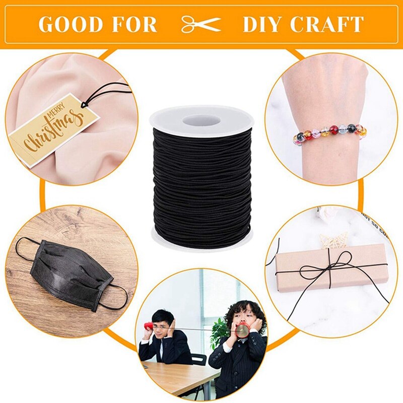 BMBY-1 rouleaux de ficelle élastique de 100M pour Bracelets et 20 cordons pour collier ciré noir de 20 pouces avec fermoir en vrac