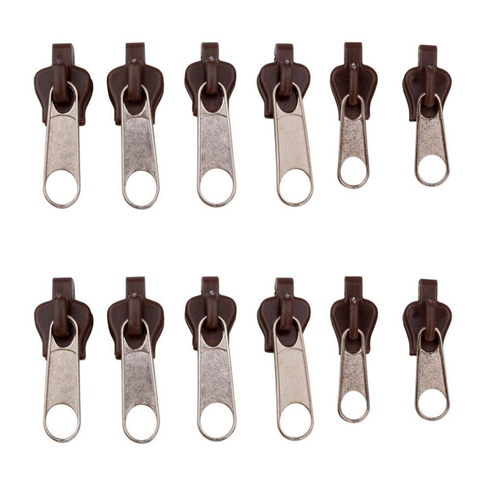 6/12Pcs Universal Instant Fix Rits Reparatie Kits Vervanging Zip Slider Tanden Rescue Ritsen Naaien kleden Rits: Brown Silver 12pcs